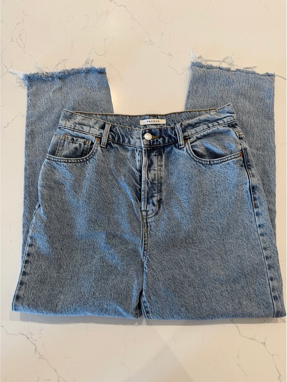 PacSun Womens High Rise Straight Leg Jeans Size 28 Light Wash Raw Hem Button Fly
